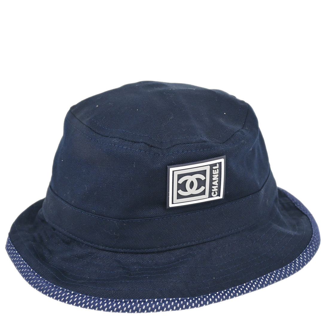 Chanel Navy Sport Line Bucket Hat #M Small Good – AMORE Chanel Navy Sport Line Bucket Hat #M Small Good – AMORE