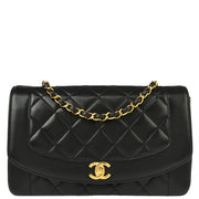 Chanel 1994-1996 Black Lambskin Medium Diana Shoulder Bag