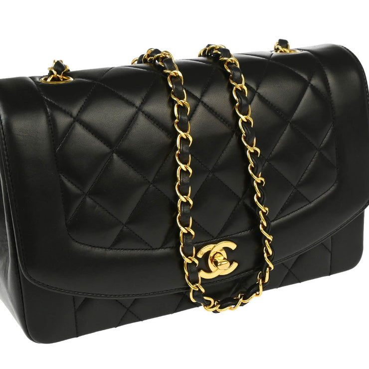 Chanel 1994-1996 Black Lambskin Medium Diana Shoulder Bag