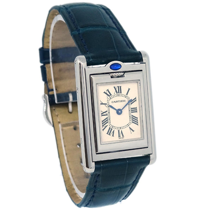 Cartier Tank Basculante SM Ref.W1011158 Quartz Watch SS Crocodile