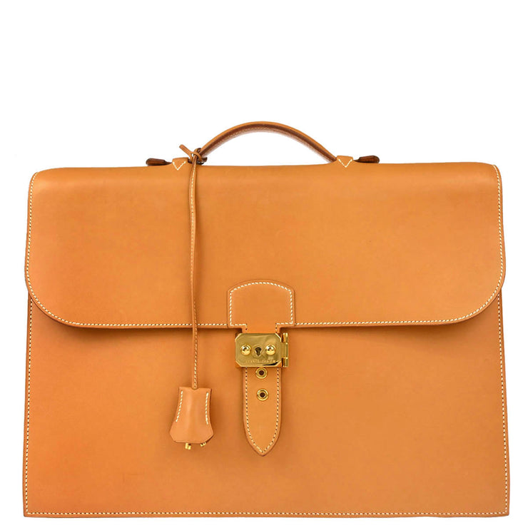 Hermes 1997 Natural Vache Sac a Depeches 38 Briefcase