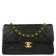 Chanel 1994-1996 Black Lambskin Small Classic Double Flap Shoulder Bag