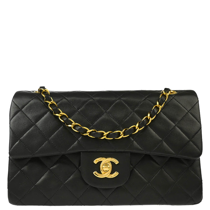 Chanel 1994-1996 Black Lambskin Small Classic Double Flap Shoulder Bag