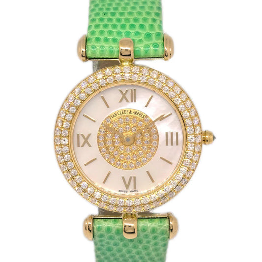 Van Cleef & Arpels * YG Diamond Ref.13343B2 Quartz Watch 18KYG Lizard