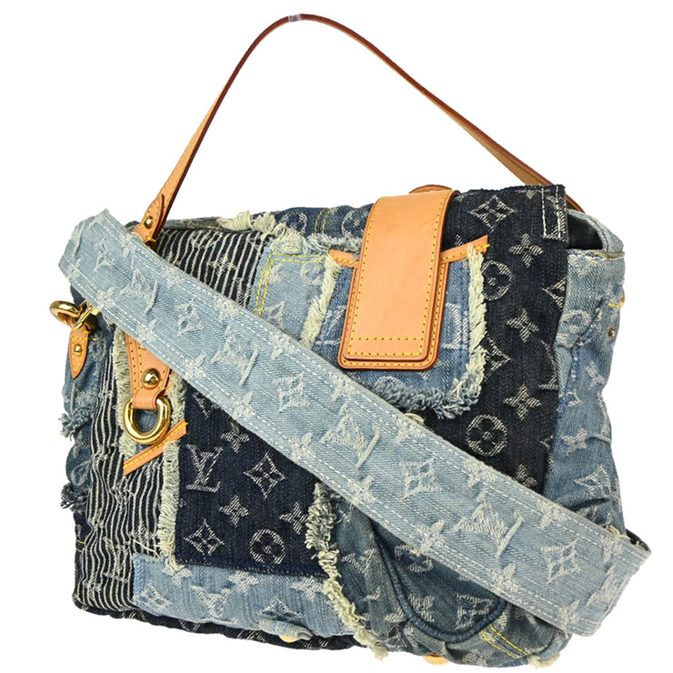 Louis Vuitton 2007 Monogram Denim Patchwork Postie 2way Shoulder Handbag M95374