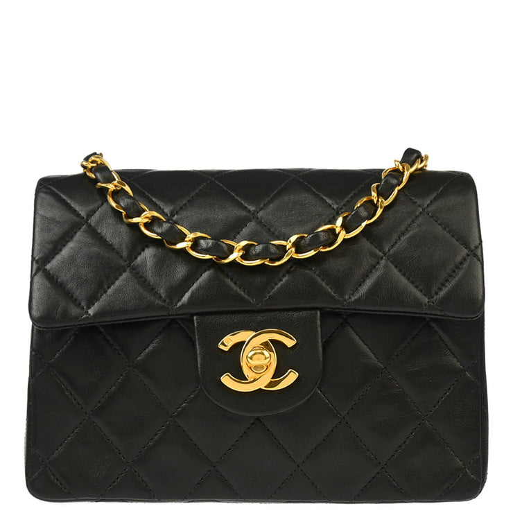 Chanel 1996-1997 Black Lambskin Mini Classic Square Flap Shoulder Bag 17