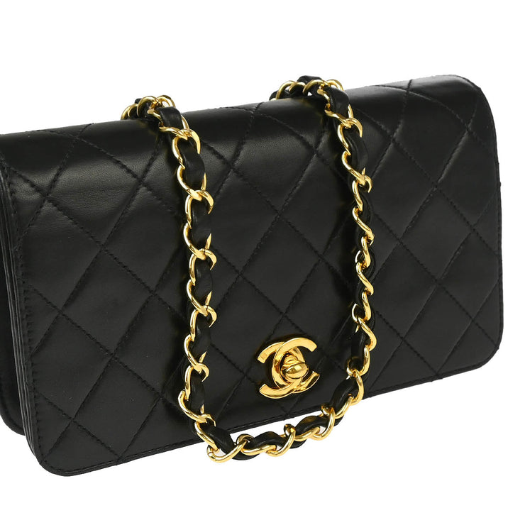 Chanel 2001-2003 Black Lambskin Turnlock Mini Full Flap Shoulder Bag