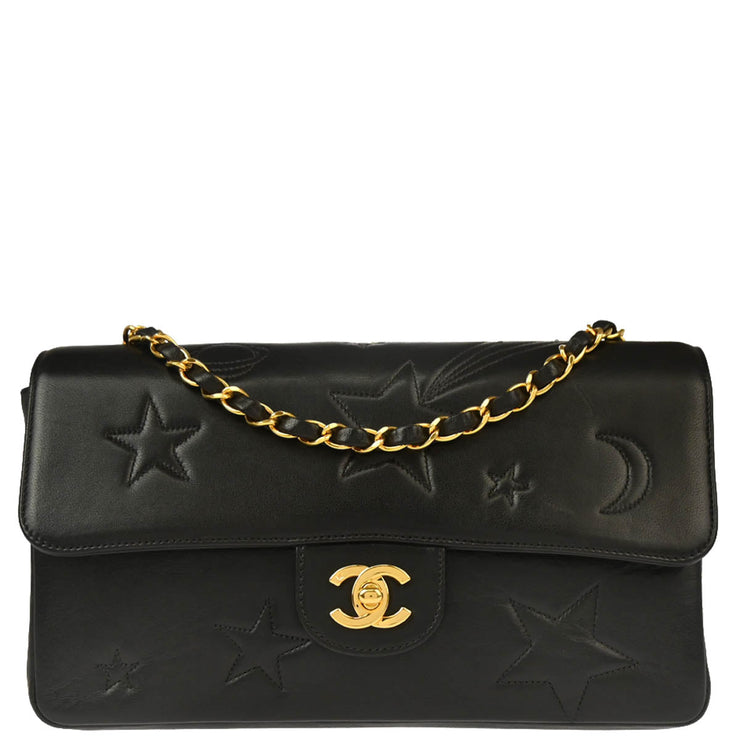 Chanel 1994-1996 Black Lambskin Star Stitch Shoulder Bag