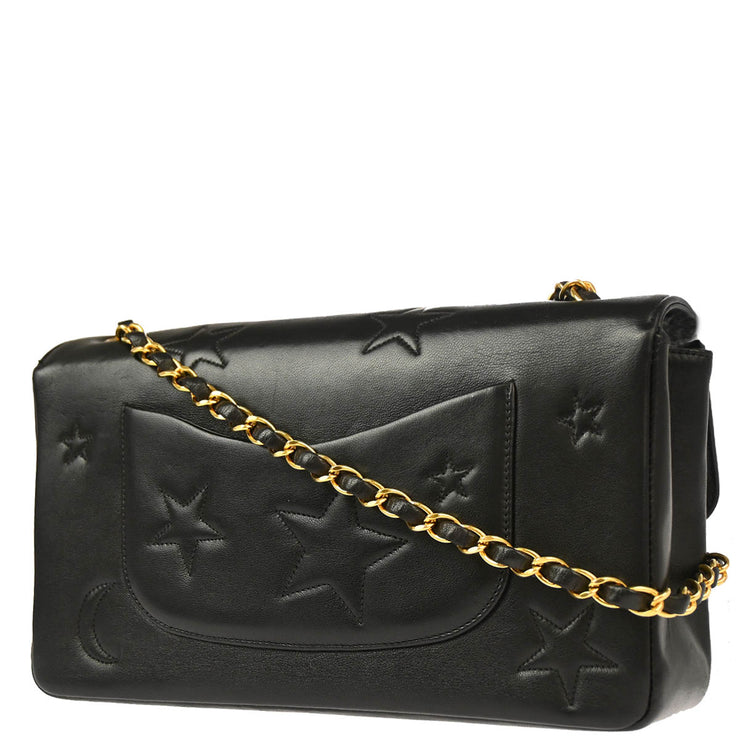 Chanel 1994-1996 Black Lambskin Star Stitch Shoulder Bag