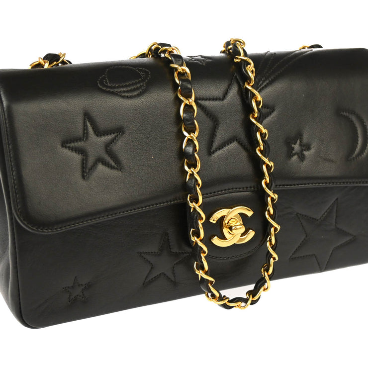 Chanel 1994-1996 Black Lambskin Star Stitch Shoulder Bag