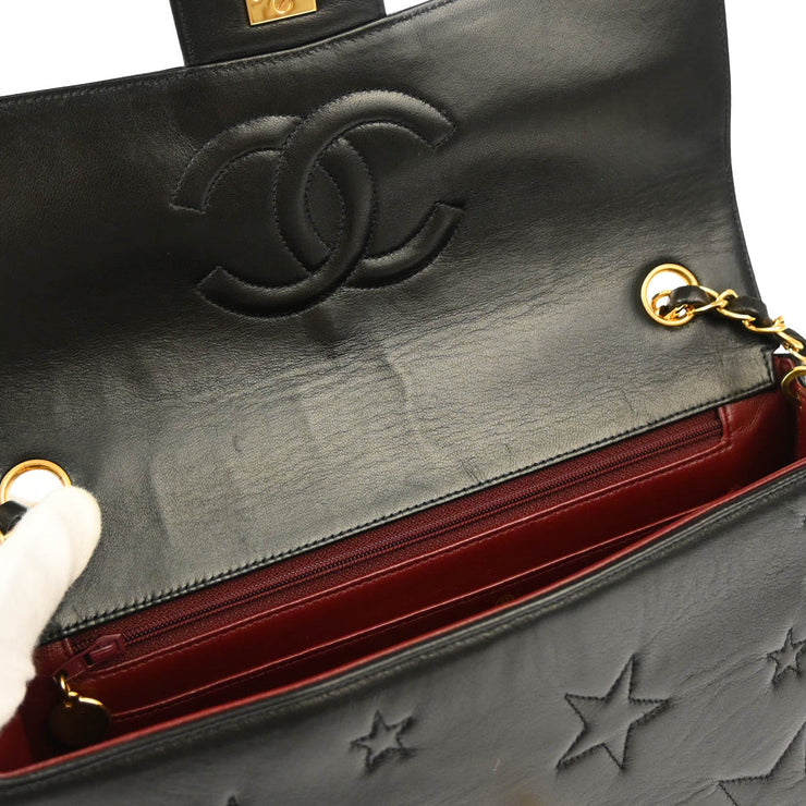 Chanel 1994-1996 Black Lambskin Star Stitch Shoulder Bag