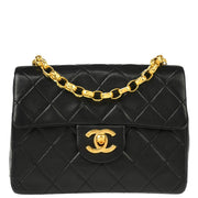 Chanel 1989-1991 Black Lambskin Mini Classic Square Flap Shoulder Bag 17