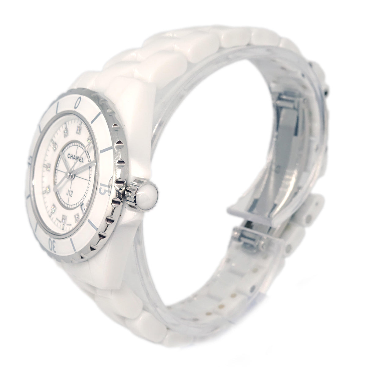 Chanel Ref.H1628 J12 33mm Quartz Watch Ceramic SS Diamond