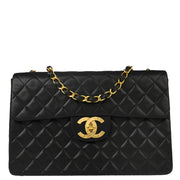 Chanel 1994-1996 Black Lambskin Maxi Classic Flap Shoulder Bag