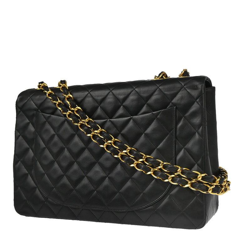 Chanel 1994-1996 Black Lambskin Maxi Classic Flap Shoulder Bag