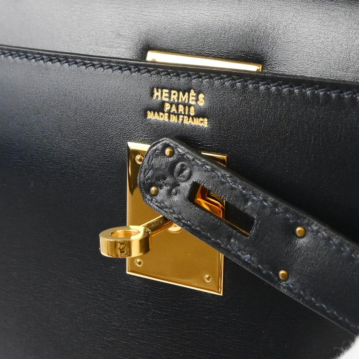 Hermes 1996 Navy Box Calf Kelly 32 Sellier 2way Shoulder Handbag