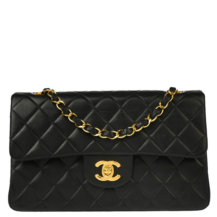 Chanel 2000-2001 Black Lambskin Small Classic Double Flap Shoulder Bag