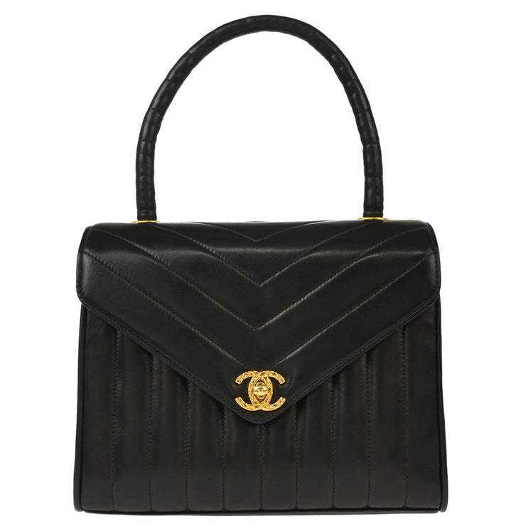 Chanel 1991-1994 Black Lambskin Chevron Handbag