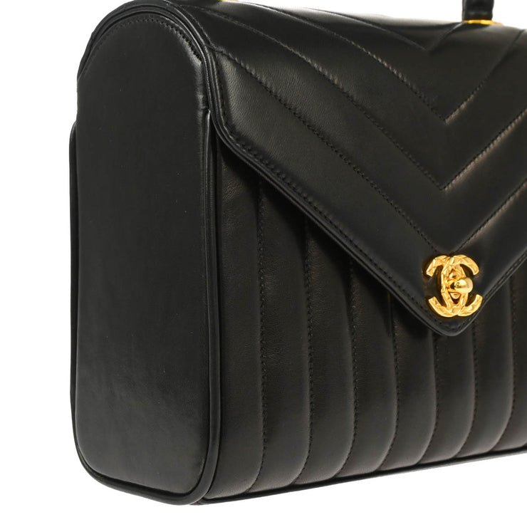 Chanel 1991-1994 Black Lambskin Chevron Handbag