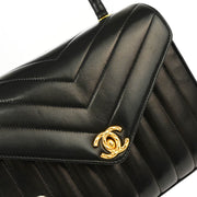 Chanel 1991-1994 Black Lambskin Chevron Handbag