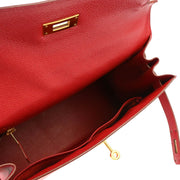 Hermes 2001 Rouge Vif Courchevel Kelly 28 Sellier 2way Shoulder Handbag