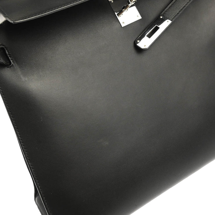 Hermes 2003 Black Vache Kelly 35 Sellier 2way Shoulder Handbag