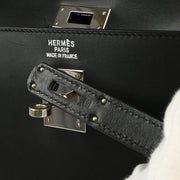 Hermes 2003 Black Vache Kelly 35 Sellier 2way Shoulder Handbag