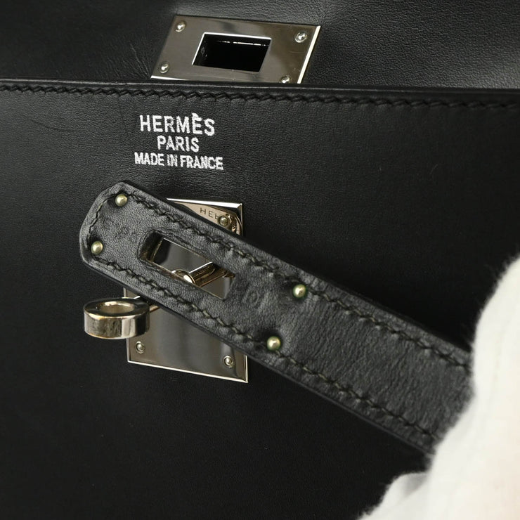 Hermes 2003 Black Vache Kelly 35 Sellier 2way Shoulder Handbag