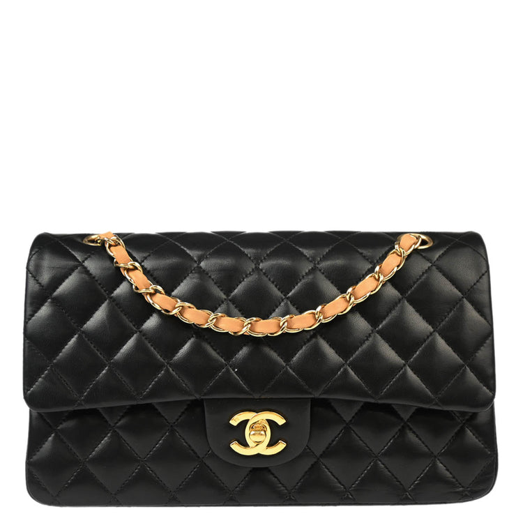 Chanel 2003-2004 Black Lambskin Medium Classic Double Flap Shoulder Bag