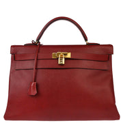 Hermes 1992 Rouge H Courchevel Kelly 40 Retourne Handbag