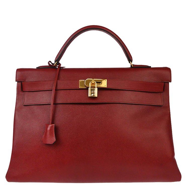 Hermes 1992 Rouge H Courchevel Kelly 40 Retourne Handbag