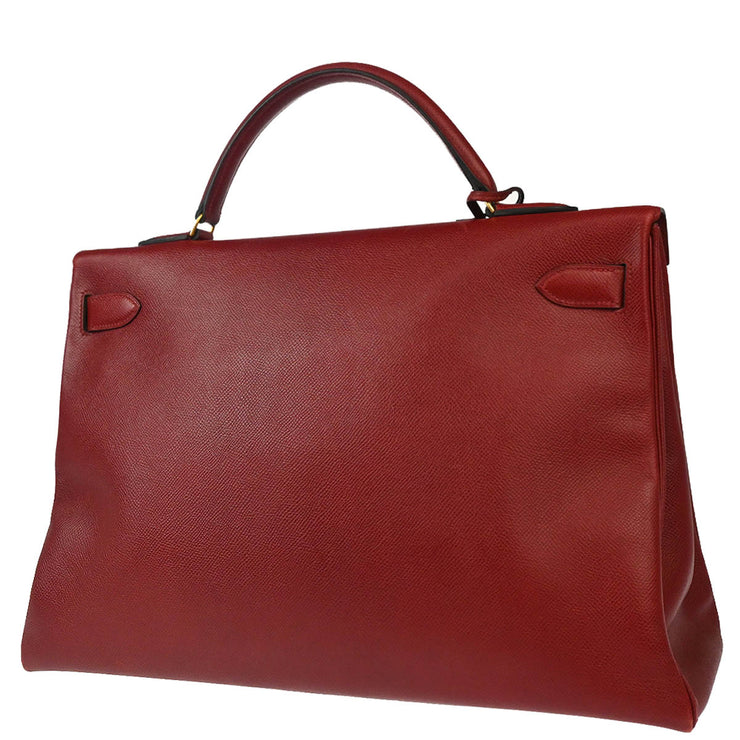 Hermes 1992 Rouge H Courchevel Kelly 40 Retourne Handbag