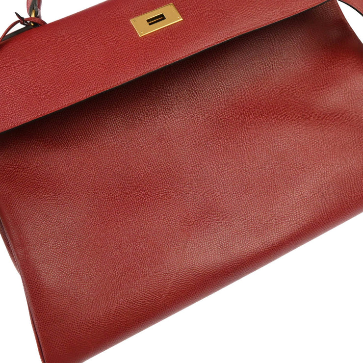 Hermes 1992 Rouge H Courchevel Kelly 40 Retourne Handbag