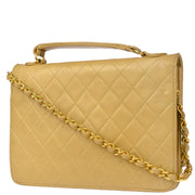 Chanel 1986-1988 Beige Lambskin 2way Shoulder Handbag