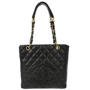 Chanel 2006-2008 Black Caviar Petite Shopping Tote PST Chain Handbag