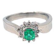 Ring PT900 Diamond Emerald Silver #54 #14