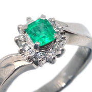 Ring PT900 Diamond Emerald Silver #54 #14