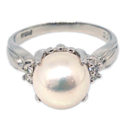 Ring PT900 Genuine Pearl Diamond Silver #55 #15