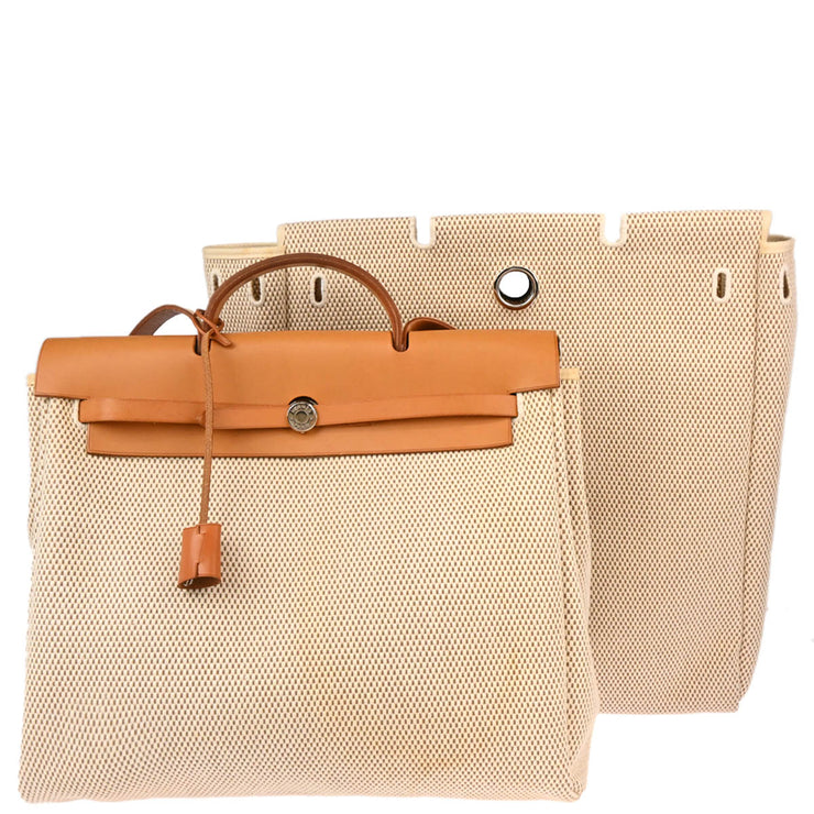 Hermes 2002 Beige Toile GM Herbag MM 2 in 1 2way Handbag