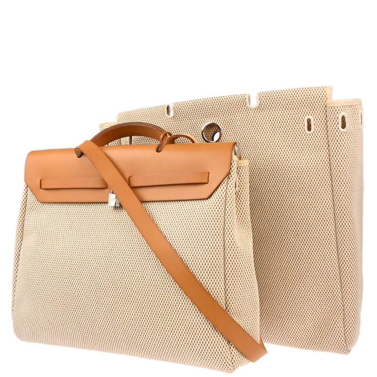 Hermes 2002 Beige Toile GM Herbag MM 2 in 1 2way Handbag