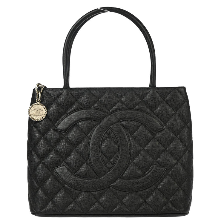 Chanel 2000-2001 Black Caviar Medallion Tote Handbag