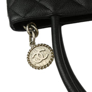 Chanel 2000-2001 Black Caviar Medallion Tote Handbag