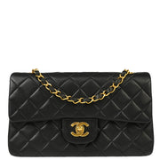 Chanel 1996-1997 Black Lambskin Small Classic Double Flap Shoulder Bag