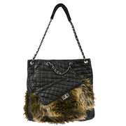 Chanel 2009-2010 Black Lambskin Fur Mademoiselle Lock Tote Shoulder Bag