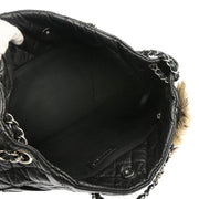 Chanel 2009-2010 Black Lambskin Fur Mademoiselle Lock Tote Shoulder Bag