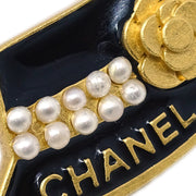 Chanel 2set Brooch Pin Iconic Jacket Hat Costume Pearl Black Gold 02A