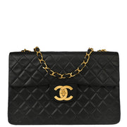 Chanel 1994-1996 Black Lambskin Maxi Classic Flap Shoulder Bag