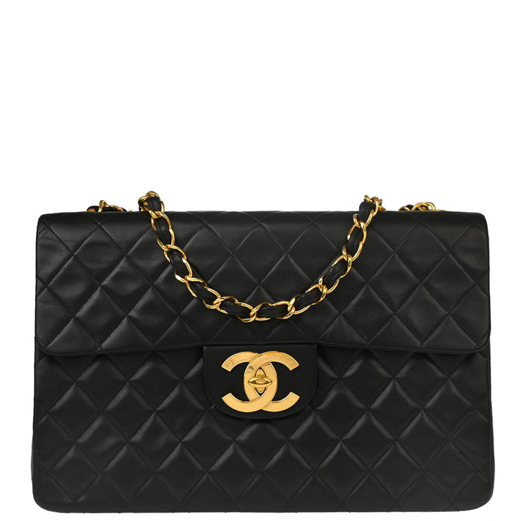 Chanel 1994-1996 Black Lambskin Maxi Classic Flap Shoulder Bag