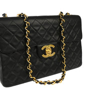 Chanel 1994-1996 Black Lambskin Maxi Classic Flap Shoulder Bag