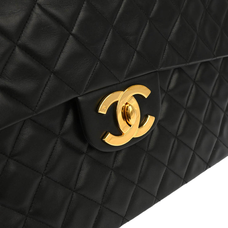 Chanel 1994-1996 Black Lambskin Maxi Classic Flap Shoulder Bag